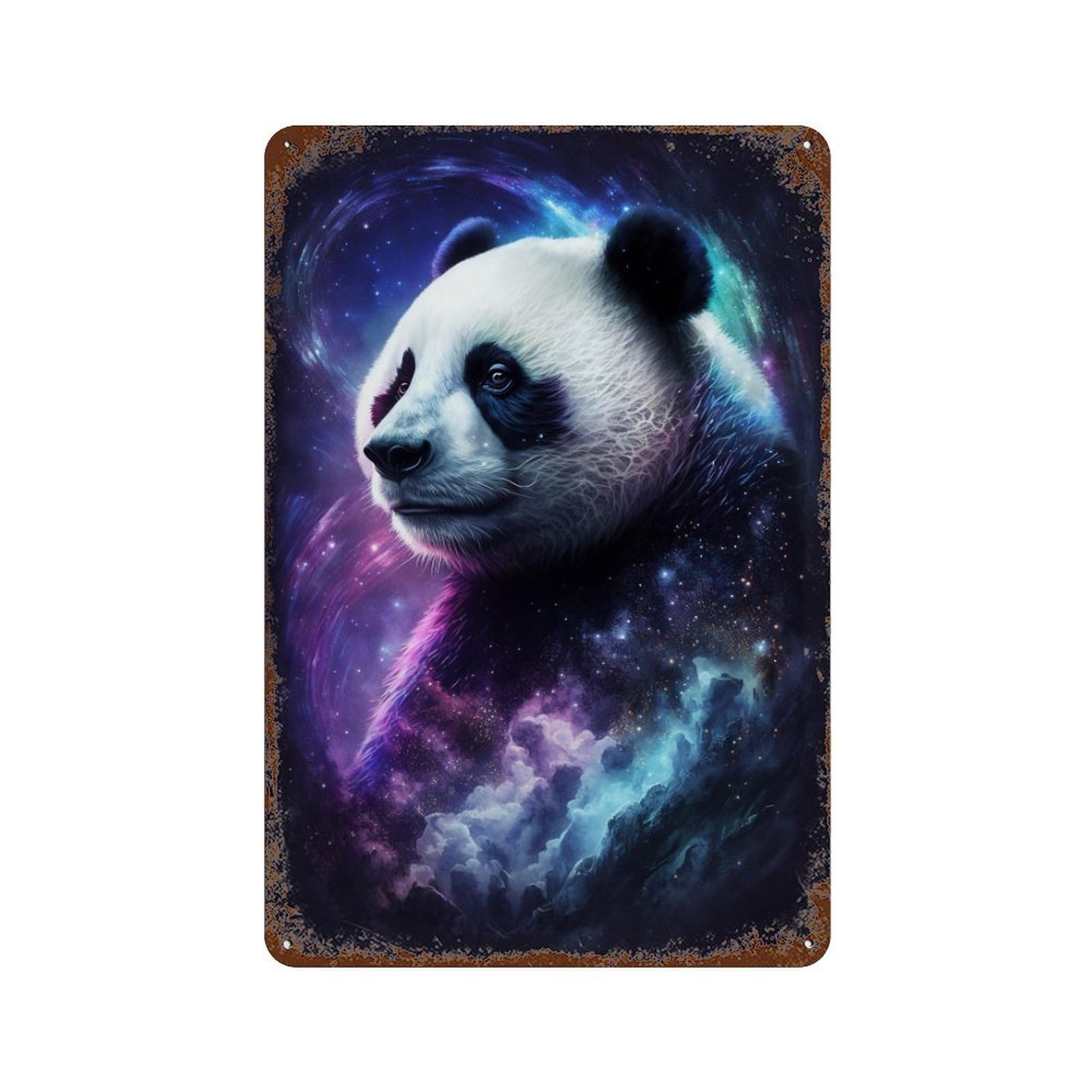 Galactic Panda Art Print 11.8"x7.9" Weathered Tin Sign, Shabby Chic Decor for Cafe, Home Bar And Lounge Decor
