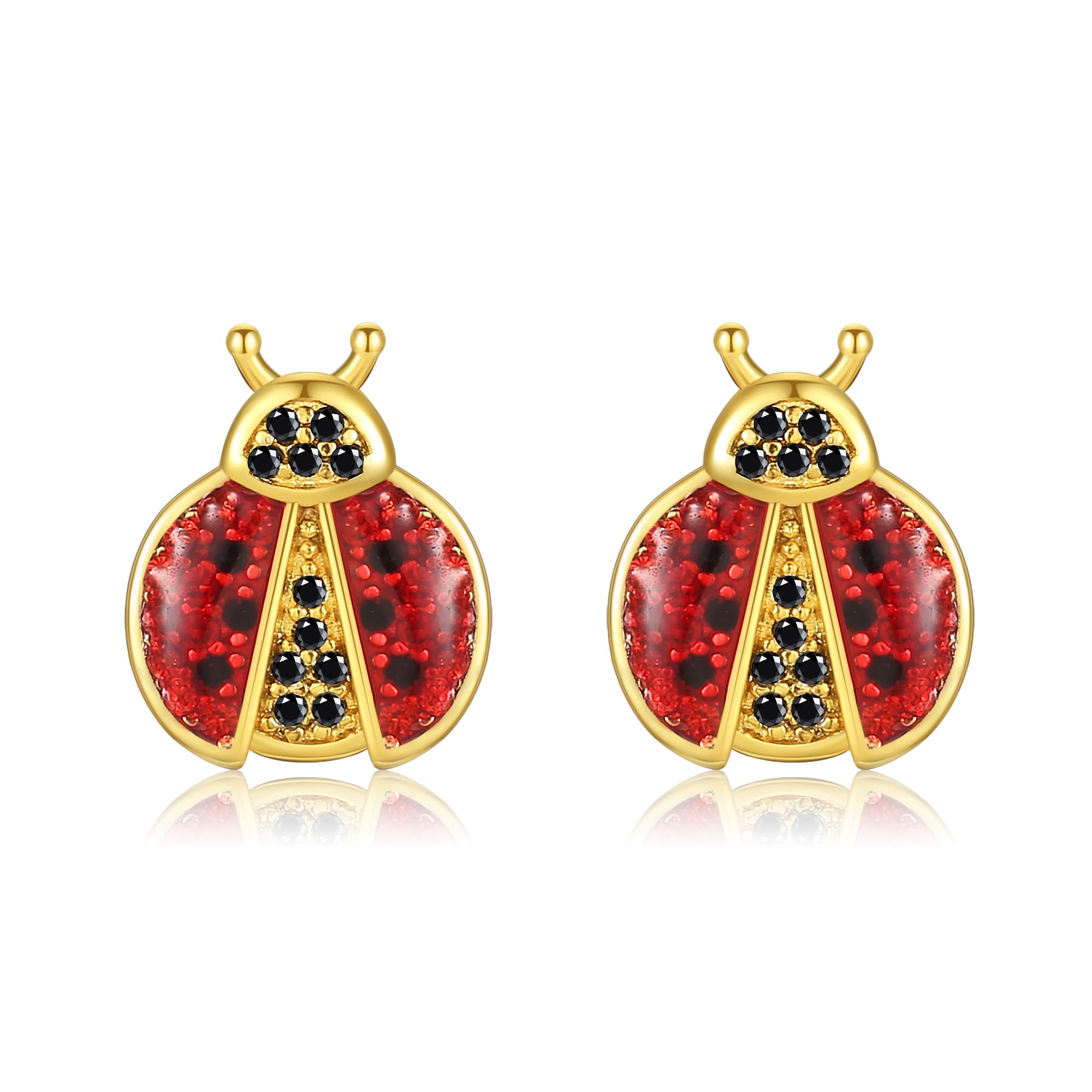 POPLYKE Orecchini A Coccinella In Argento 925 Con Pietra Di Luna - Donna, Regalo Originale