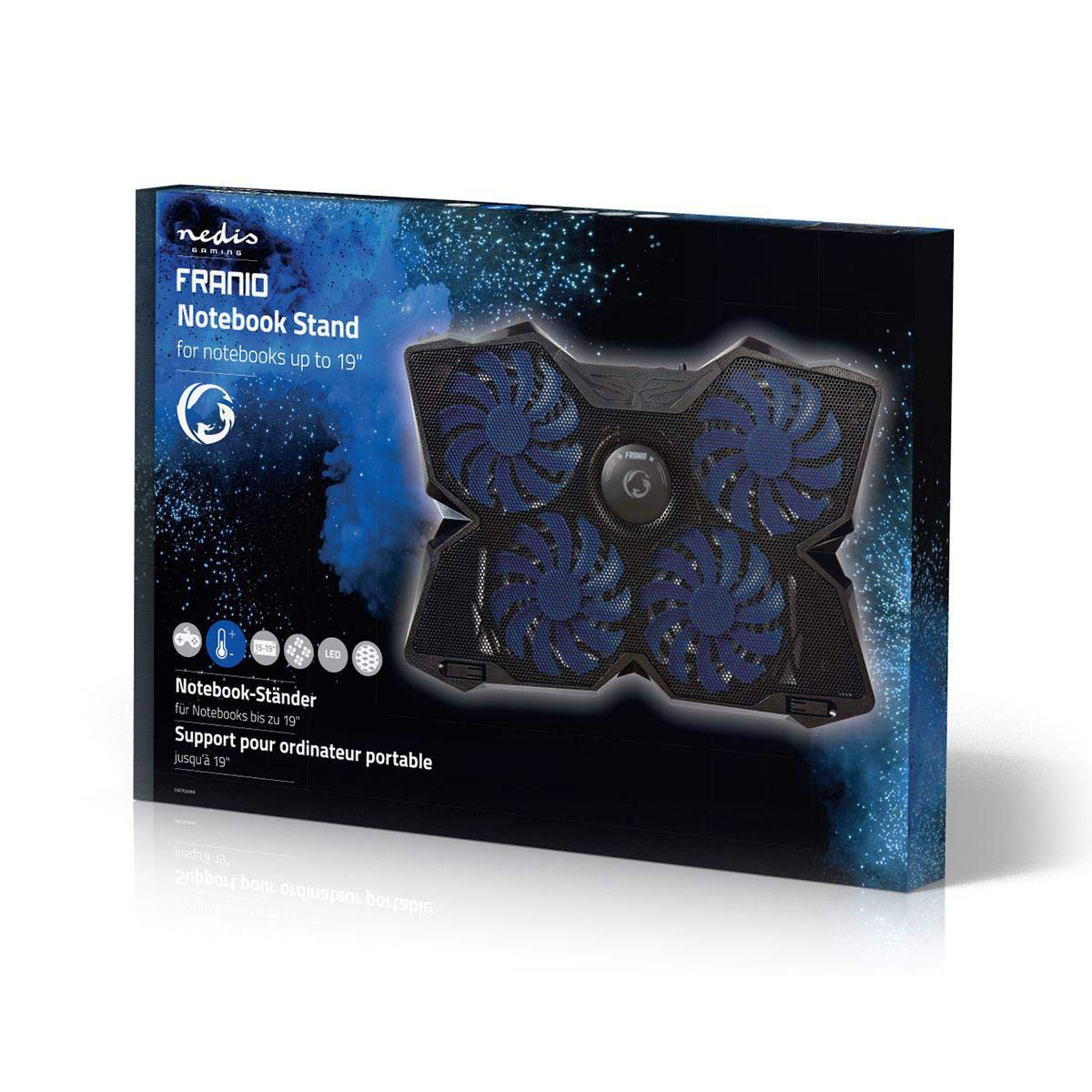NEDIS Refroidisseur pour Ordinateur Portable Gamer - Nombre de ventiltaleurs: 4 - Alimenté par Port USB - 15" - 19" - LED