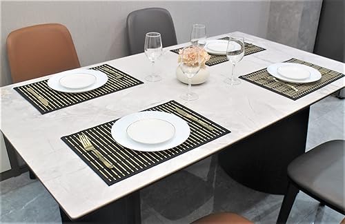 Miniatura 8 de ANDSTAR Juego de 8 manteles individuales de bambú con borde de tela, estilo japonés, manteles individuales de bambú antideslizantes naturales,