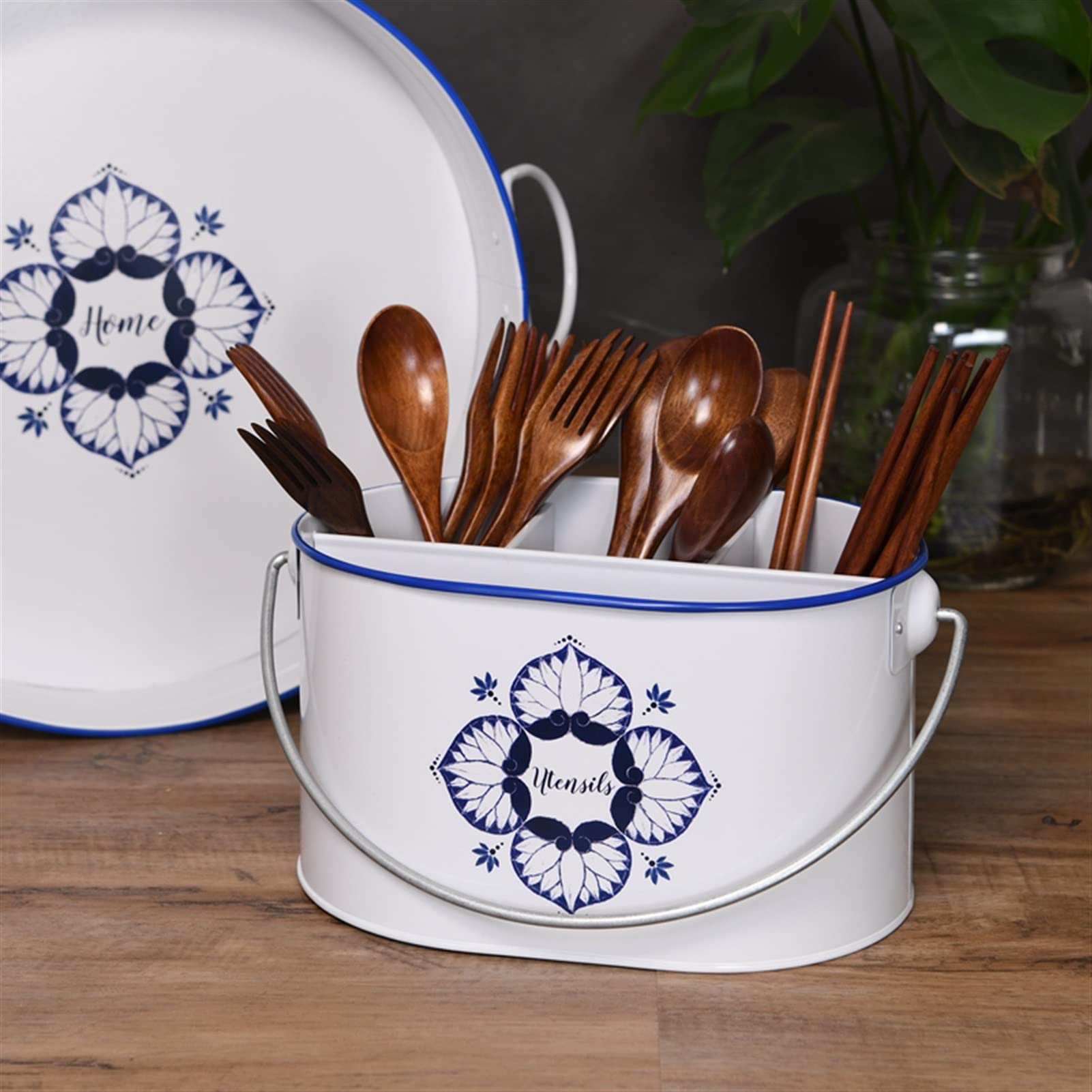 Utensilienhalter 4 Gitter Küche Utensil Container Aufbewahrungsbins Metall Eimer for Topflöffel Essstäbchen Halter Löffel TOP Clip Box Geschirrwerkzeuge Besteckhalter