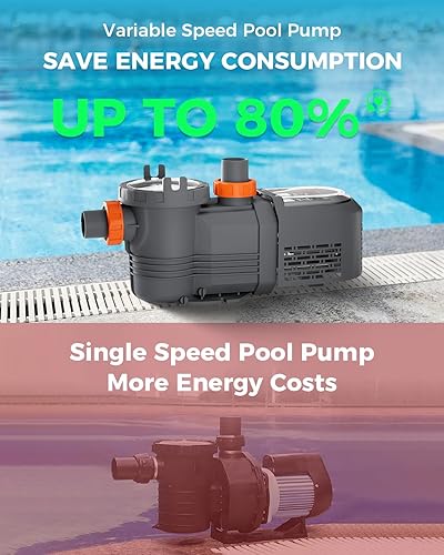 Miniatura 4 de Bomba de piscina de velocidad variable, 1.8HP, 220V-240V, bomba de piscina enterrada, alto flujo 9114 GPH autocebante de bajo consumo bombas de