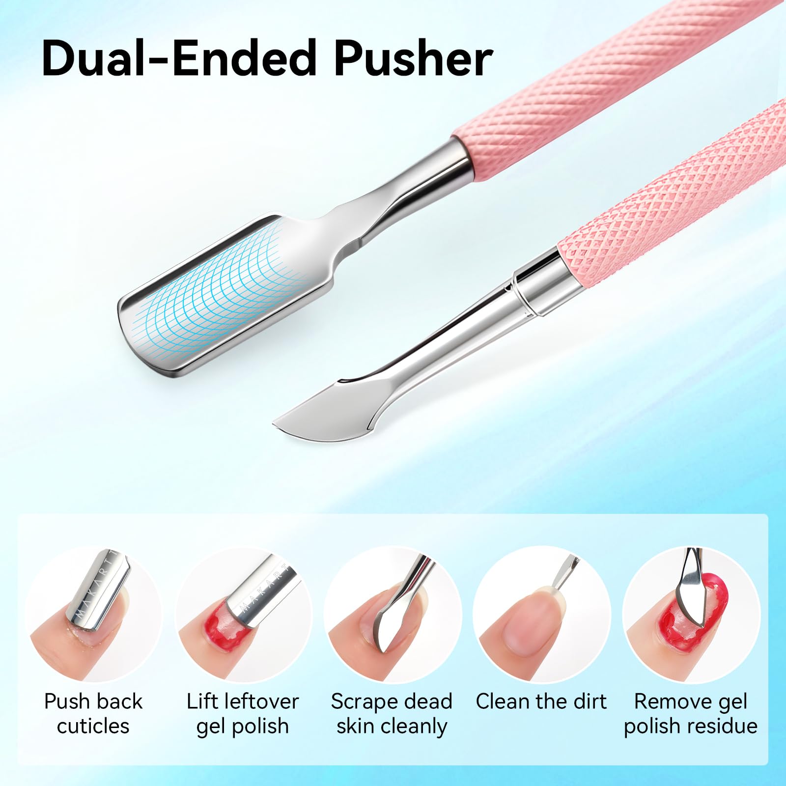 Cortadora de cutículas con empujador de cutículas, pinza de cutículas de acero inoxidable con doble resorte, mango ergonómico, hoja de 0.276 in y empujador de doble extremo para cuidado de 3