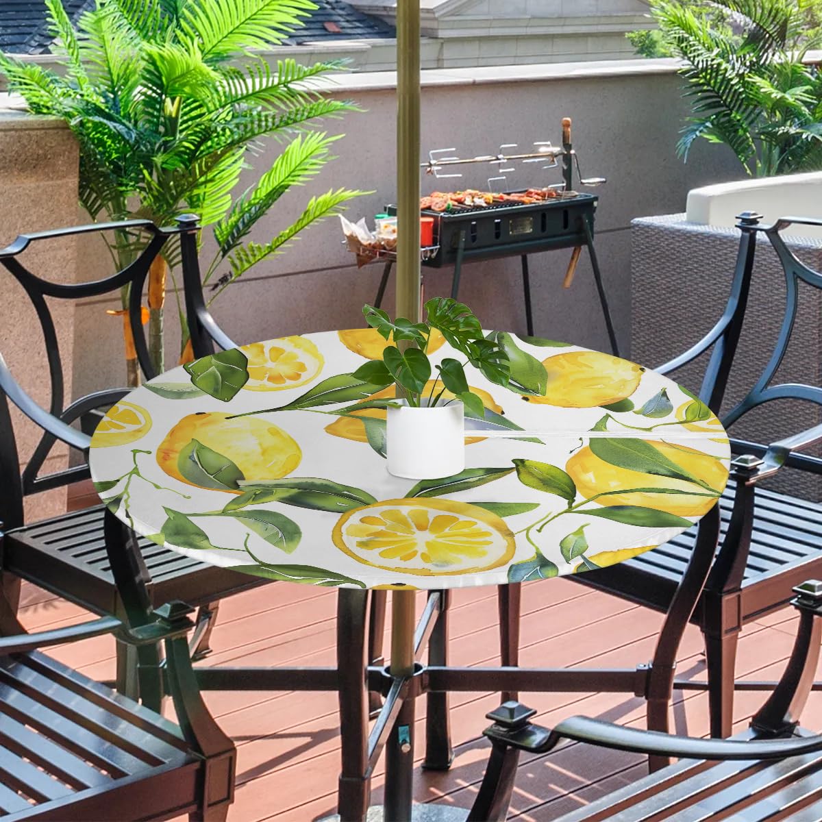 Table Cover Round Fitted Tablecloth With Umbrella Hole, Rainbow