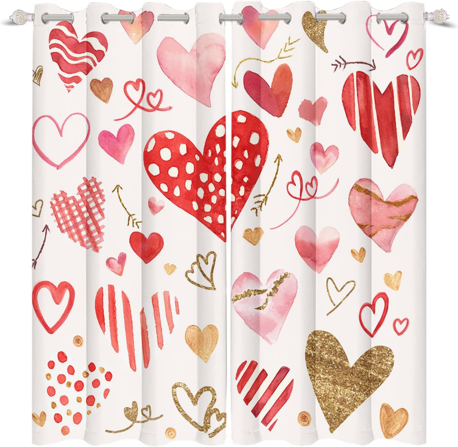 Yeele 21x63inches Love Heart Pattern Blackout Curtains Valentine's Day Window Curtain for Girls Bedroom Living Room Club Cafe Decor Waterproof Polyester Thermal Insulated Printed Drapes 2 Panels