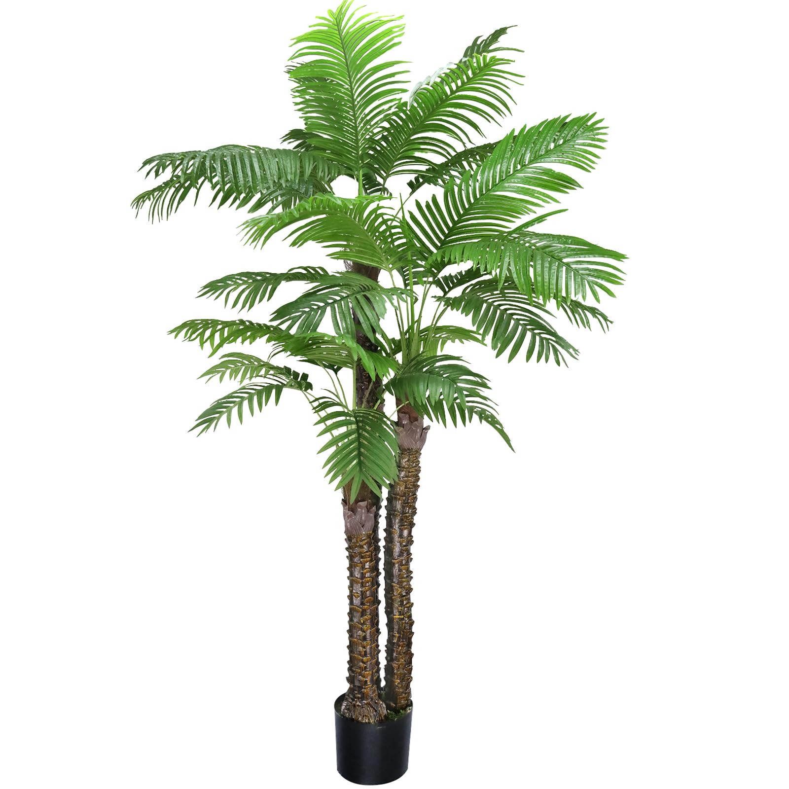 Photo 1 of 8ft Artificial Phoenix Palm Tree 3 Trunks UV Resistant Fake Palm Plants Outdoor Indoor Large Faux Coconut Silk Palm Plants Tropical Fake Tree for Outside Porch Patio Garden Home Office Decor (96inch) 8ft 96 Inch-palm Tree