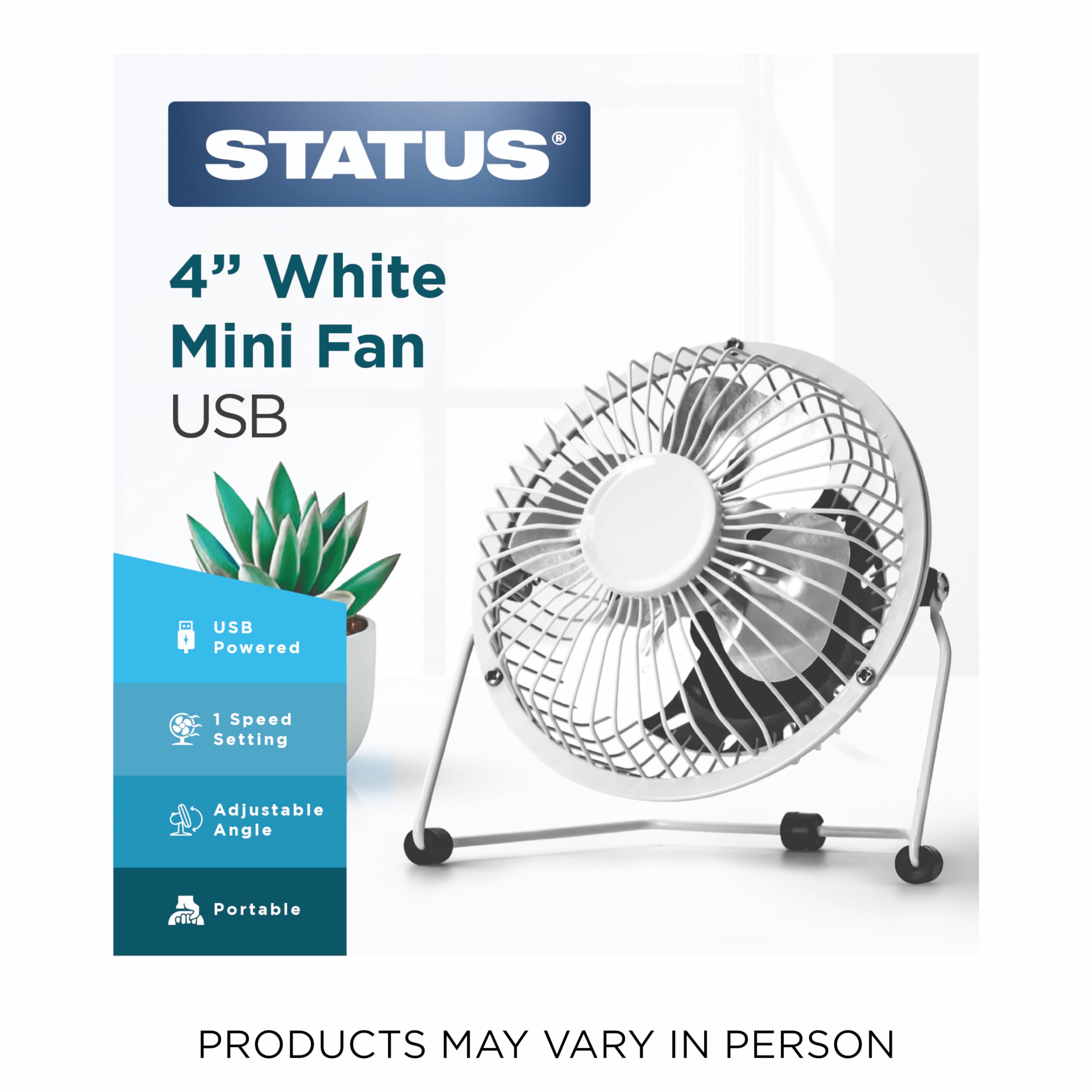Status Wentylator biurkowy USB | 4-calowy przenośny mini wentylator | mały wentylator pojedyncza prędkość | biały | SUSBWHWFAN1PKB4