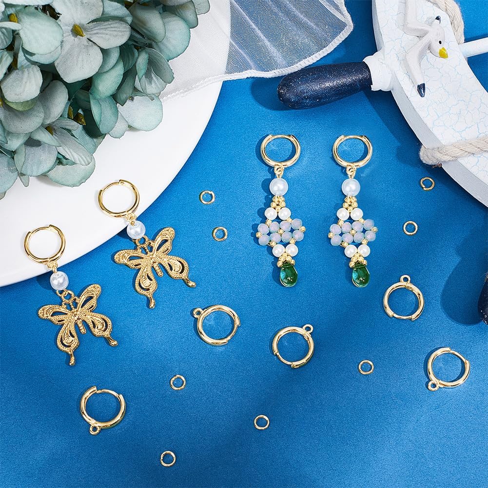 Beebeecraft 1 Box 20Pcs Round Leverback Earring Hooks 18K Gold Plated Huggie Hoop Earring Findings with Open Loop for Jewelry Making DIY 16x14mm