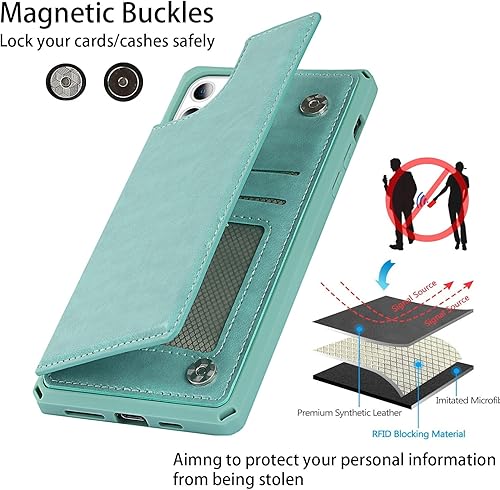 Miniatura 4 de Cavor Funda para iPhone 11 con tarjetero, iPhone 11 para mujer, funda protectora de piel de lunares a prueba de golpes para hombres, color verde
