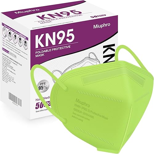 Miniatura 44 de Miuphro KN95 Máscara facial, paquete de 50 unidades, negra, máscara de seguridad con diseño de 5 capas para protección, máscaras desechables