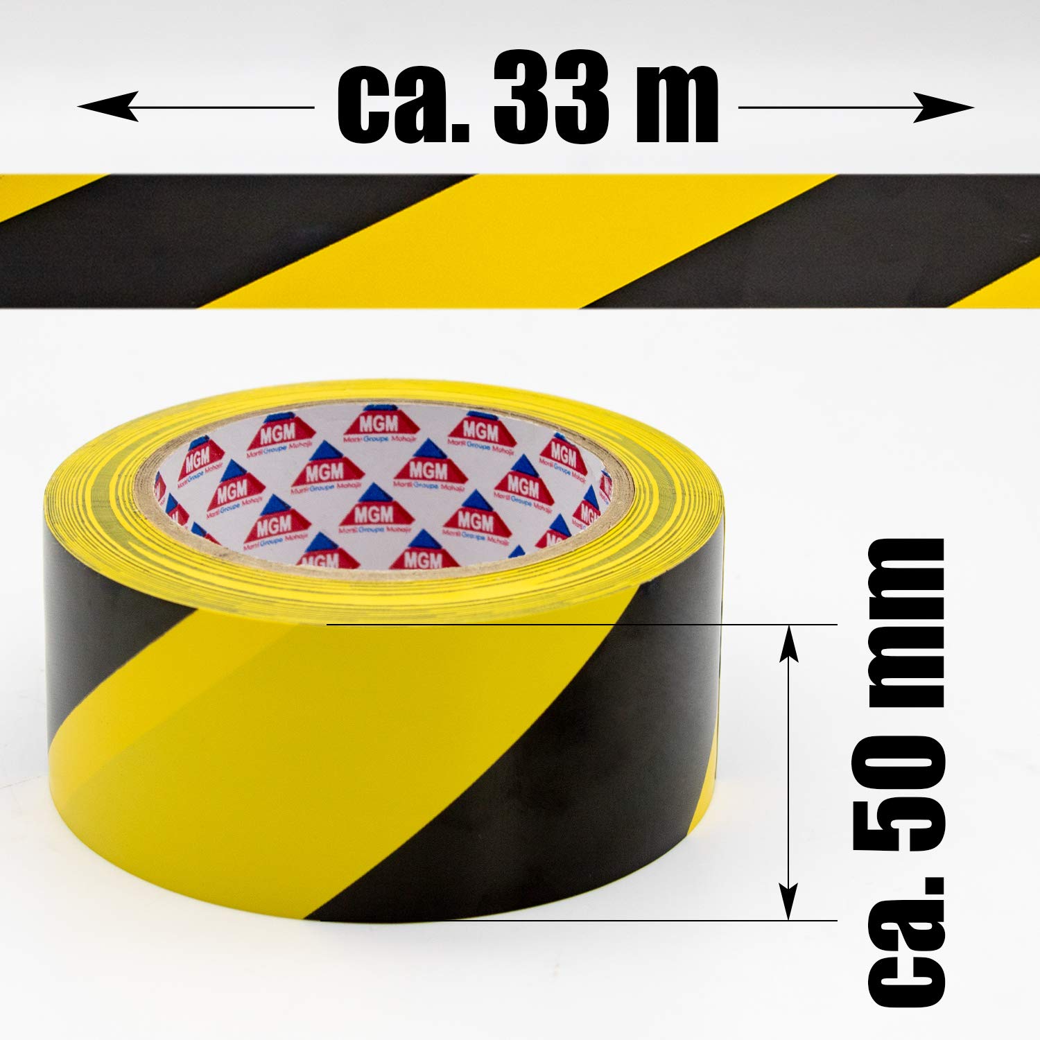 Hermax 12 Warnband Rollen - 50mm x 33m PVC Klebeband Schwarz-Gelb - Absperrband Sicherheitsmarkierung