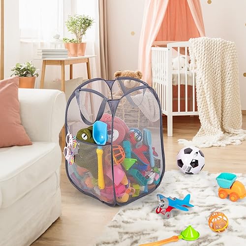 Miniatura 7 de BATTOO Cesta plegable de malla fuerte de lujo con bolsillo lateral plegable para lavandería, baño, habitación de los niños, dormitorio universitario