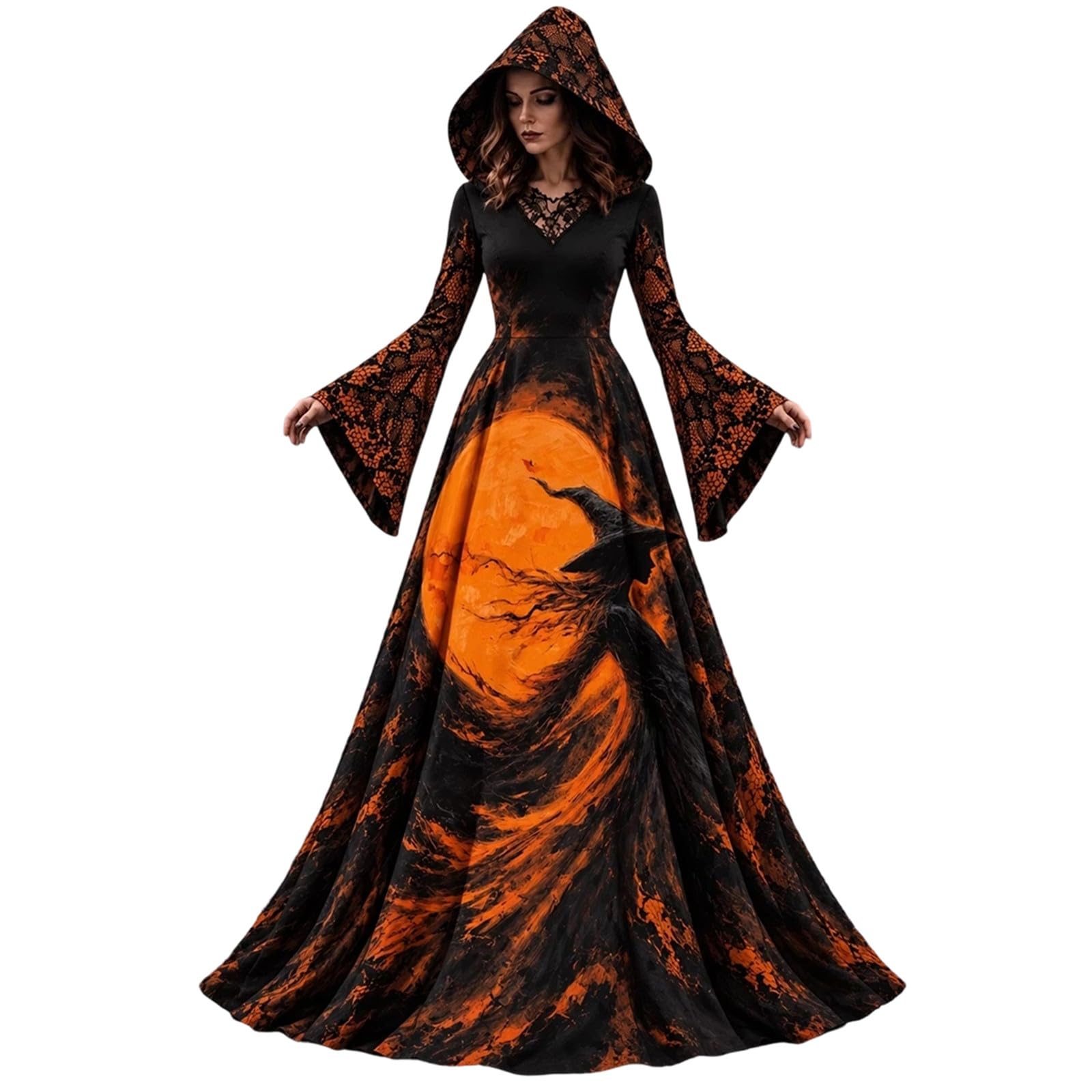 Medieval Gothic Dress Womens Halloween Costumes Adult A-Line Vintage Steampunk Renaissance Victorian Funny Vampire Dress Plus Size Gothic Witch Dresses