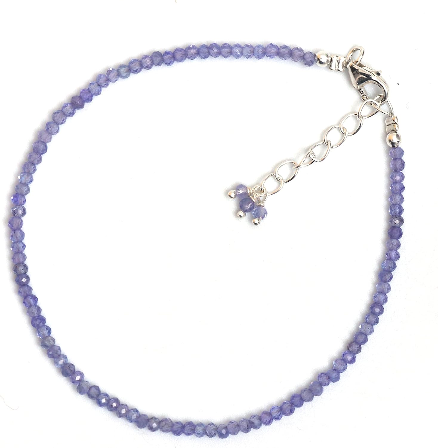 925 Sterling Silver Full Beaded Adjustable Bracelet For Women, Natural Gemstone Beads Dainty Bracelet, Silver Jewelry Gift For Her