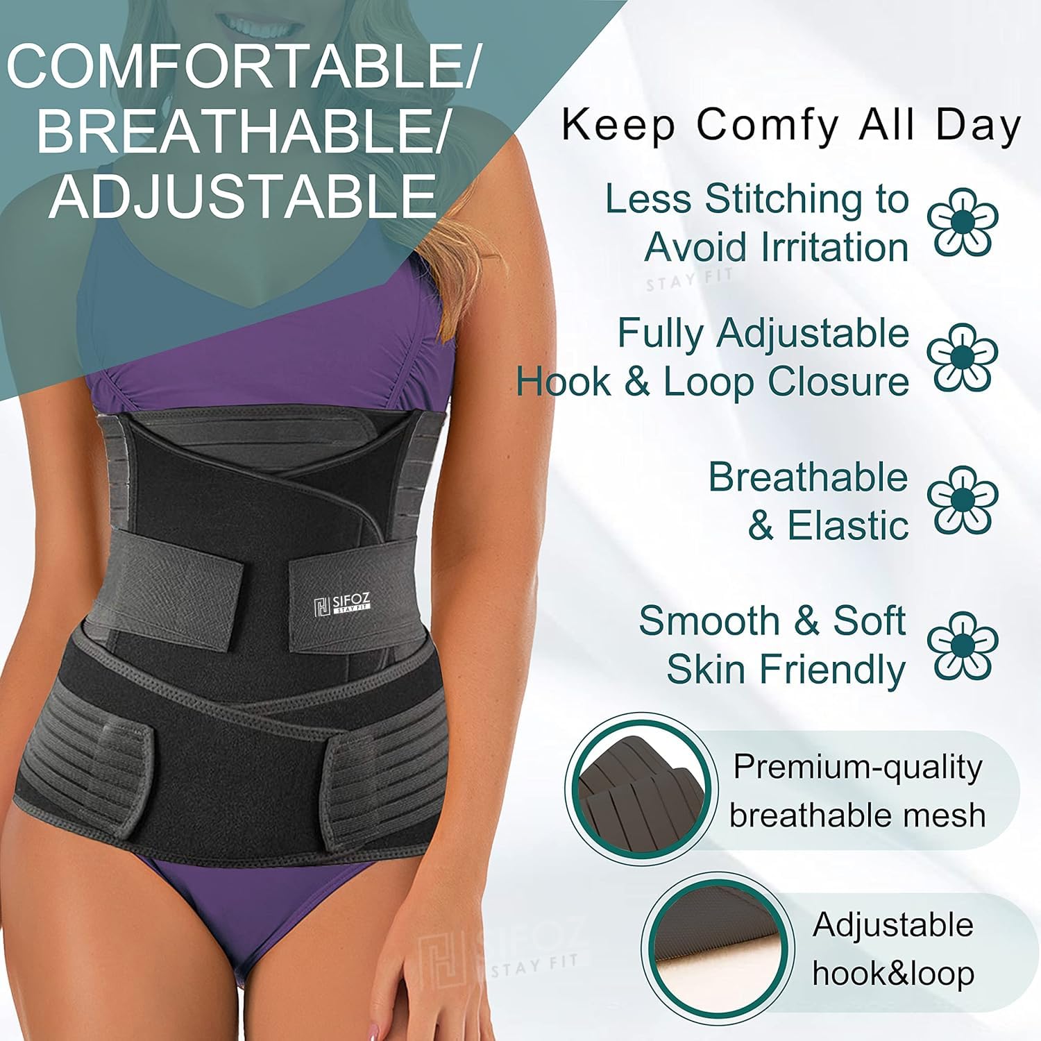Sifoz Neoprene 3 In 1 Postpartum Support-Recovery Belly Belt Free Size Abdominal Support For Post Delivery,Slimming Waist,Lower Back Pain,Tummy Reduction Belt For Belly After Delivery C-Section Black - Image 5 thumbnail