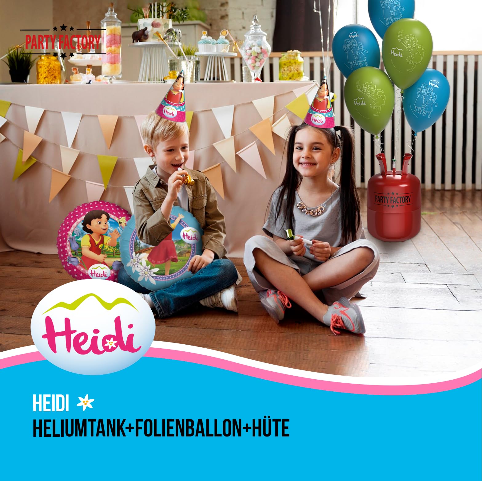 Heidi – Zeichentrick Geburtstagsdeko Komplettset für Kinder - 63 tlg. Tischdeko Pappgeschirr mit Wimpelkette für Kindergeburtstag & Mottopartys - Party Deko Bundle mit Tellern, Servietten etc.