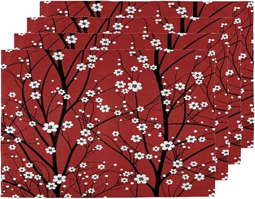 Cherry Blossom Spring Design Placemats Set of 4 Table Mats Washable Placemat Waterproof Place Mats for Party Home Dining Table Decor 18x12 in