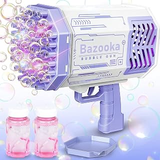 Bubble Gun with 69-Hole and Light, Summer Indoor Outdoor Activity Bubble Blaster Party Favors Electric Automatic Bubble Maker Machine, TIK Tok Bubble Blower Toys for Kids Adults (Purple)