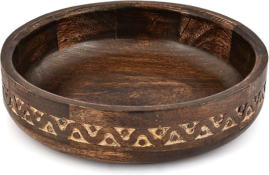 Decorative Bowl Mango Wood Round Carved Bowl for Dining Table for Home, Entryway, or Seasonal Display 10" X 10" X 2.5"