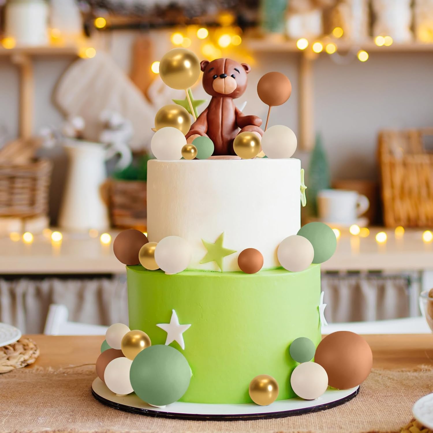 ASTARON 32 Pcs Ball Cake Topper Decorations Mini Balloons Cake Topper Sticks Foam Balls Cake Picks Cake Topper Balls Cake Decorations for Wedding Party Birthday Cake Decorating (Green Brown Gold) - Image 6