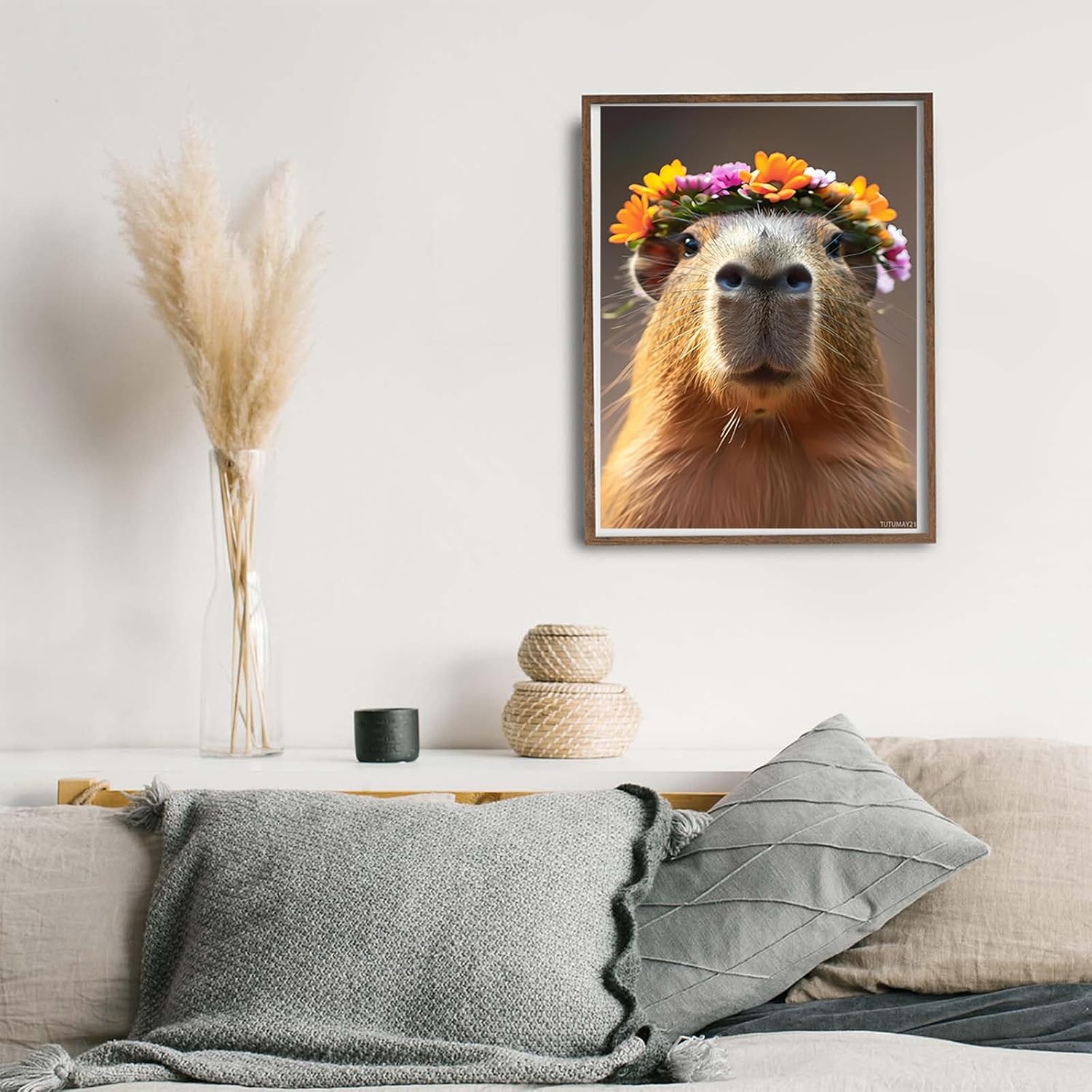 TUTUMAY21 5D Diamond Painting Kits for Adults DIY Capybara with The Wreath Diamond Art Set for Beginner Full Drill Diamonds Painting Gem Art for Gift Wall Decor 12x16 inch