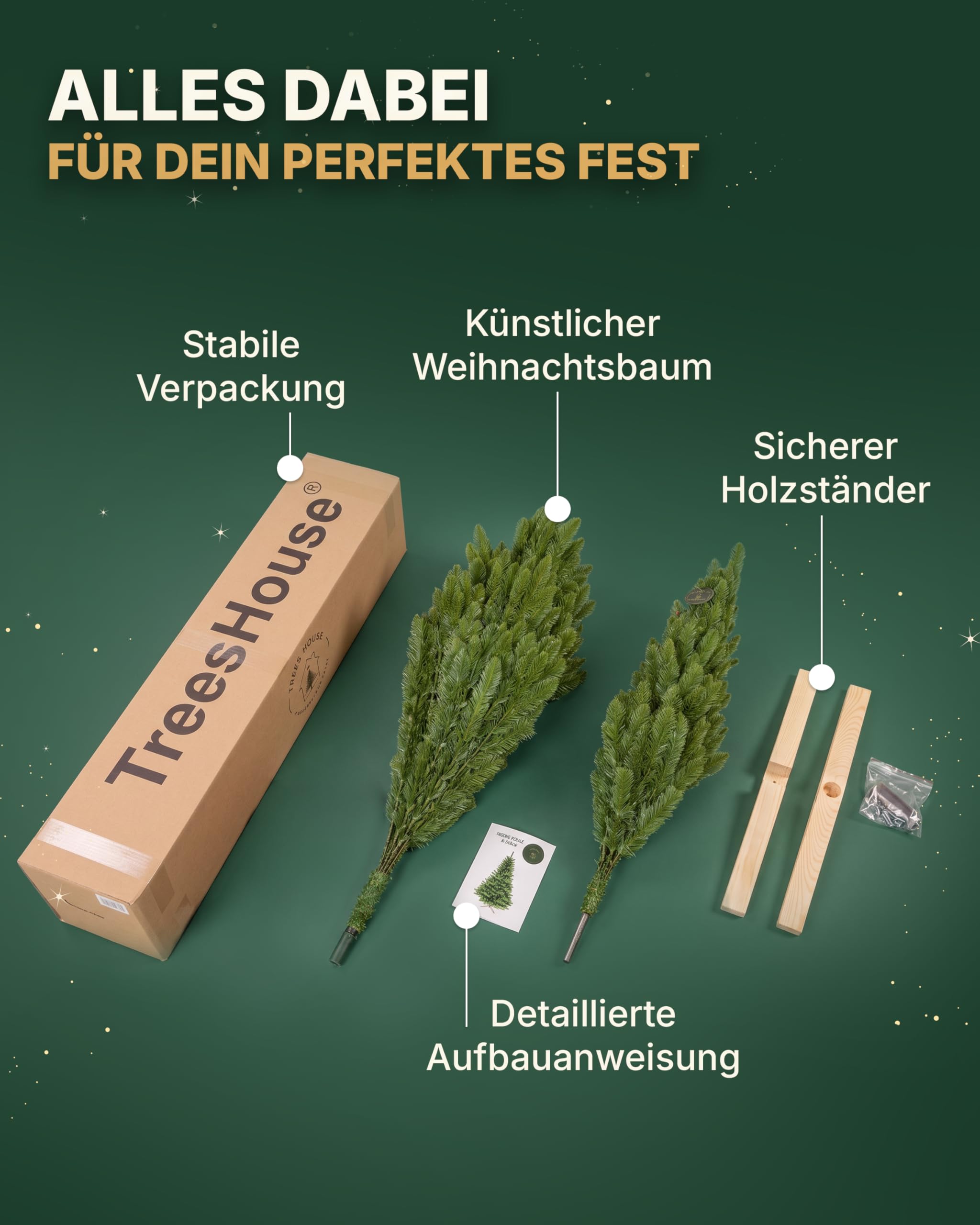 Künstlicher Weihnachtsbaum 180cm Nordmanntanne I Tannenbaum Künstlich inkl. Holzständer I Hochwertige Äste aus PVC I Dichte Nadeln I Hergestellt in der EU