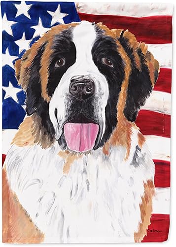 Miniatura 241 de Caroline's Treasures SS4017GF Bandera de Estados Unidos con Bulldog Inglés para jardín, bandera decorativa para patio exterior, patio, parterres,