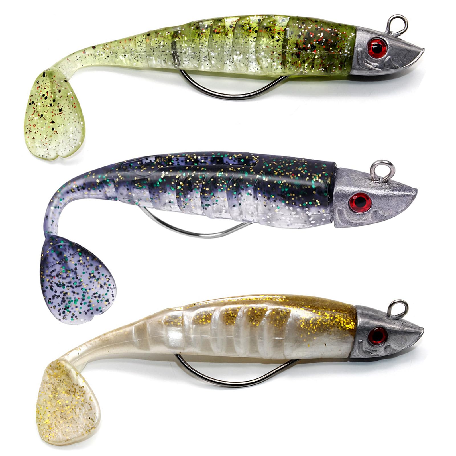 3 Pcs Bass Lures Sea Fishing UK Soft Sea Fishing Lures Kit, Effective Pike Lure Trout Lure Realistic Shape And Action, Applicable for Offshore And Inshore Fishing