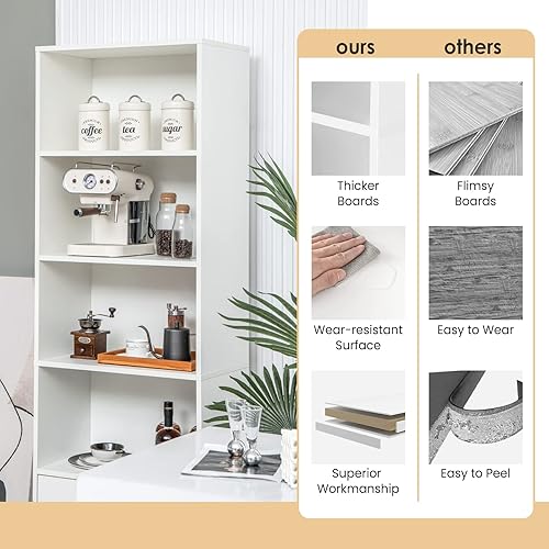 Miniatura 6 de LOKO Estantería de 74 pulgadas de alto, gabinete de almacenamiento alto moderno de 6 niveles con 2 cajones y 4 estantes abiertos, estantería de