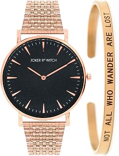 Joker & Witch Stainless Steel Women Valerie Rose Gold Analog Watch Bracelet Stack, Black Dial, Rose Gold Band Price In India