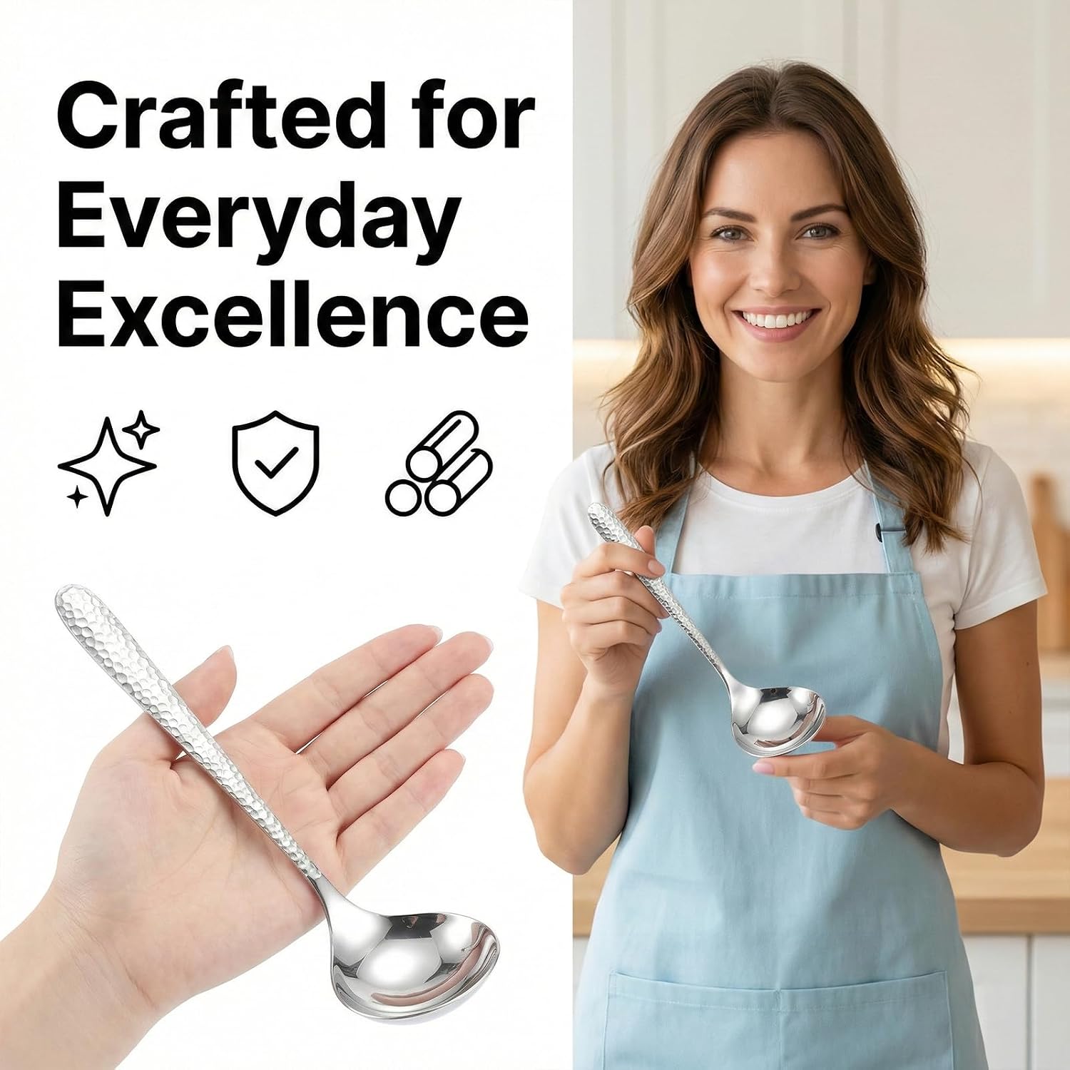 2 Pcs Deep Soup Spoons 7.87" Stainless Steel Soup-Spoons Large Round Soup-Spoon for Cereal Bouillon Milk Soup and Dinner Guests (Dishwasher Safe)