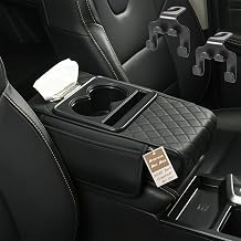 Multifunctional PU Leather Car Armrest Box Mat, 5-in-1 Waterproof Car Armrest Organizer, Luxury Middle Console Cover with Storage Box, Cup Holder, Tissue Boxes & Phone Slot for Most Cars Black