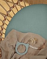 Vista 3 de Blissful Diary Sábanas de moisés de muselina para bebés niñas y niños, algodón suave bohemio ajustadas para colchón oval, reloj de arena, Verde