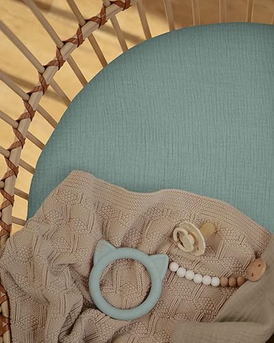 Miniatura 3 de Blissful Diary Sábanas de moisés de muselina para bebés, niñas y niños, de algodón suave bohemio, ajustadas para colchón rectangular ovalado de