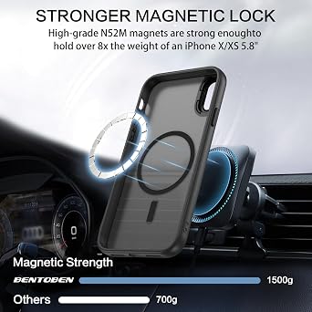 BENTOBEN for iPhone X Case/iPhone Xs Case [Compatible with Magsafe] Translucent Matte Magnetic iPhone X/Xs Phone Case Slim Thin Shockproof Women Men Protective Cases Cover 5.8 2017/2018, Black