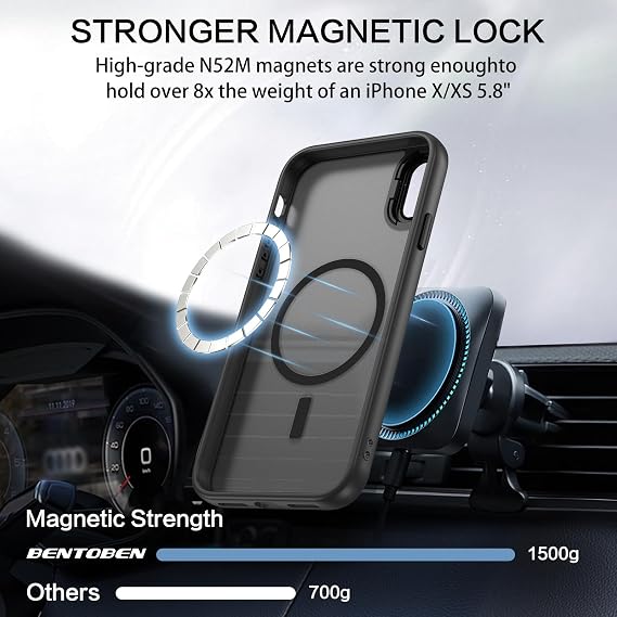 BENTOBEN for iPhone X Case/iPhone Xs Case [Compatible with Magsafe] Translucent Matte Magnetic iPhone X/Xs Phone Case Slim Thin Shockproof Women Men Protective Cases Cover 5.8 2017/2018, Black