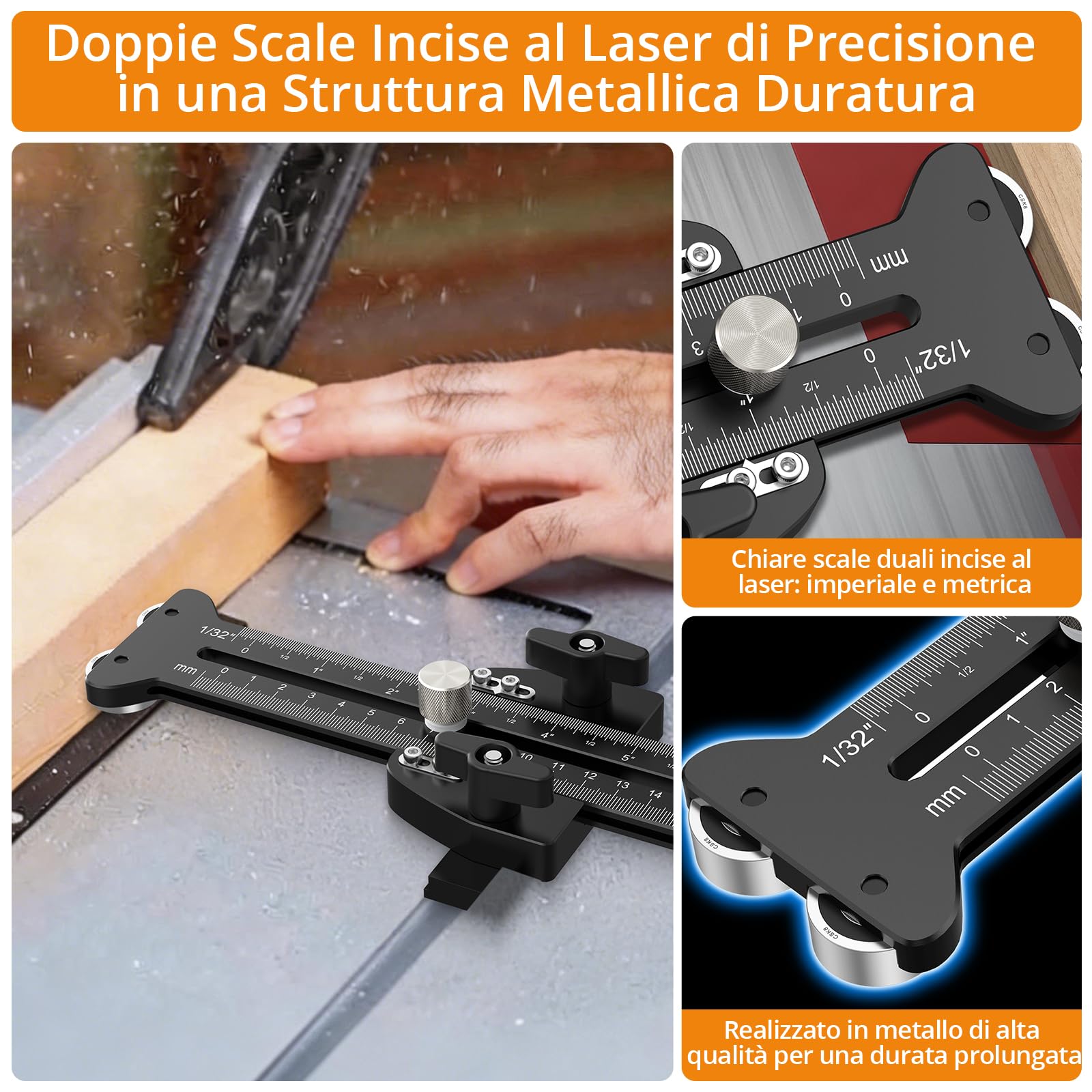 Neoteck Guida Sega Circolare Thin Rip Jig con Scala Graduata, Doppio Cuscinetto Antirimbalzo, Scala 150mm/6" Estensione 20,5cm, Indicatore Calibrabile Taglio 1/32", per Binario T 3/8"x3/4"