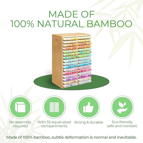 Miniatura 4 de Ohuhu Bamboo Marker Organizer, Desktop Storage Hold 224 Markers for Honolulu Oahu Series of Ohuhu Markers, Pens Pencils Stationary Organizer Holder