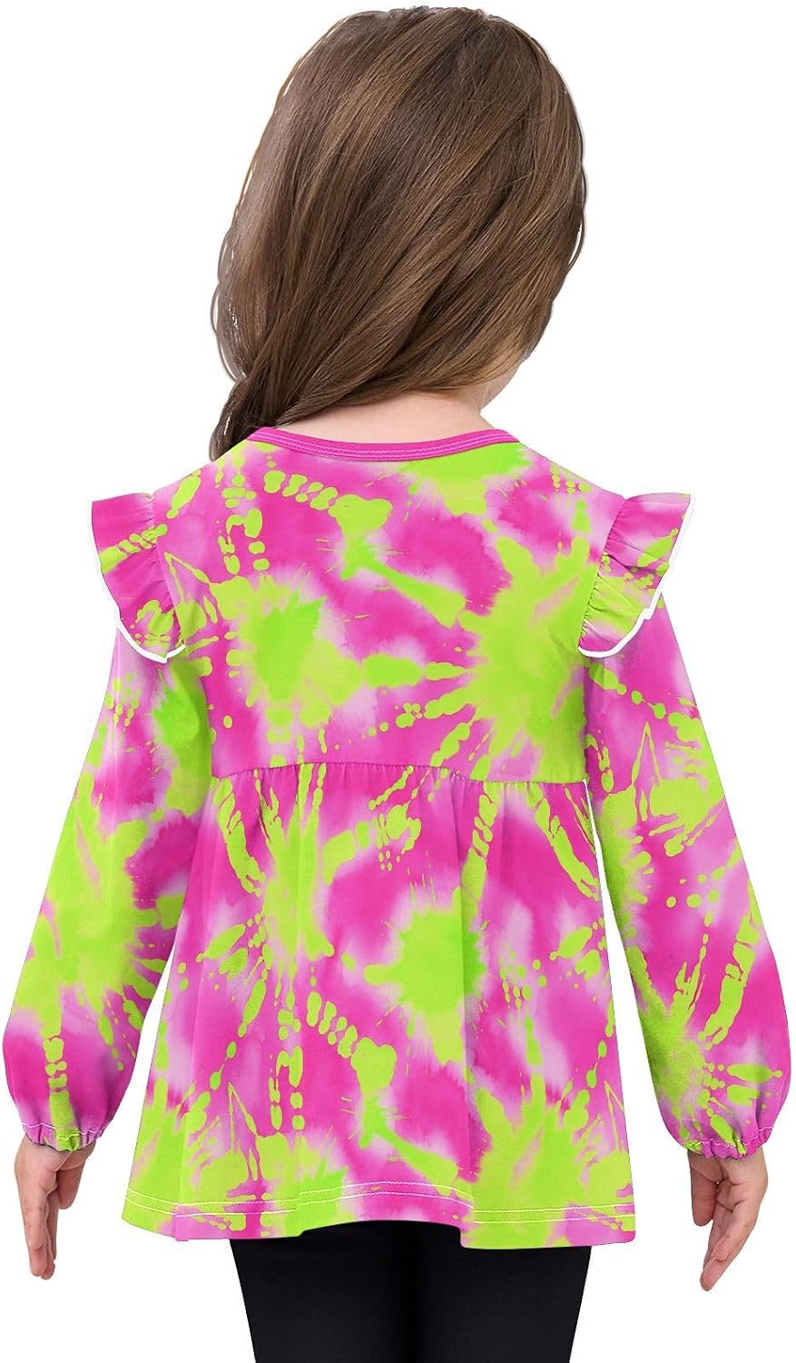 visesunny Toddler Clothes for Girls Green Powder Splash Tie-dye Long Sleeve Fall Shirts Cotton Top with Ruffle Collar