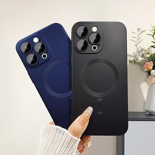 Miniatura 10 de Funda magnética para iPhone 15 Pro Max para mujer, diseño de brillo metálico suave mate de lujo con protector de lente de cámara, compatible con