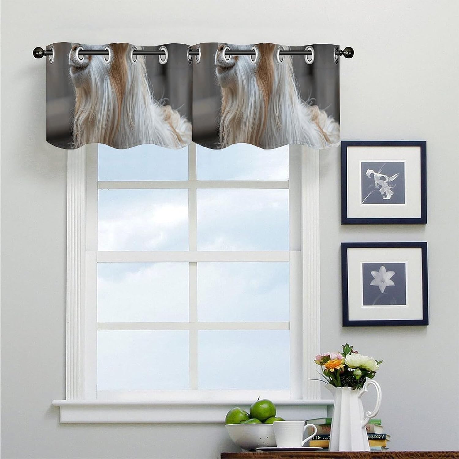 Hairy Goat Photos Valance for Windows, 2 Pack Kitchen Curtains Modern Home Decor, Soft Blackout Window Curtains for Living Room & Bedroom, 18 X 52 Inch