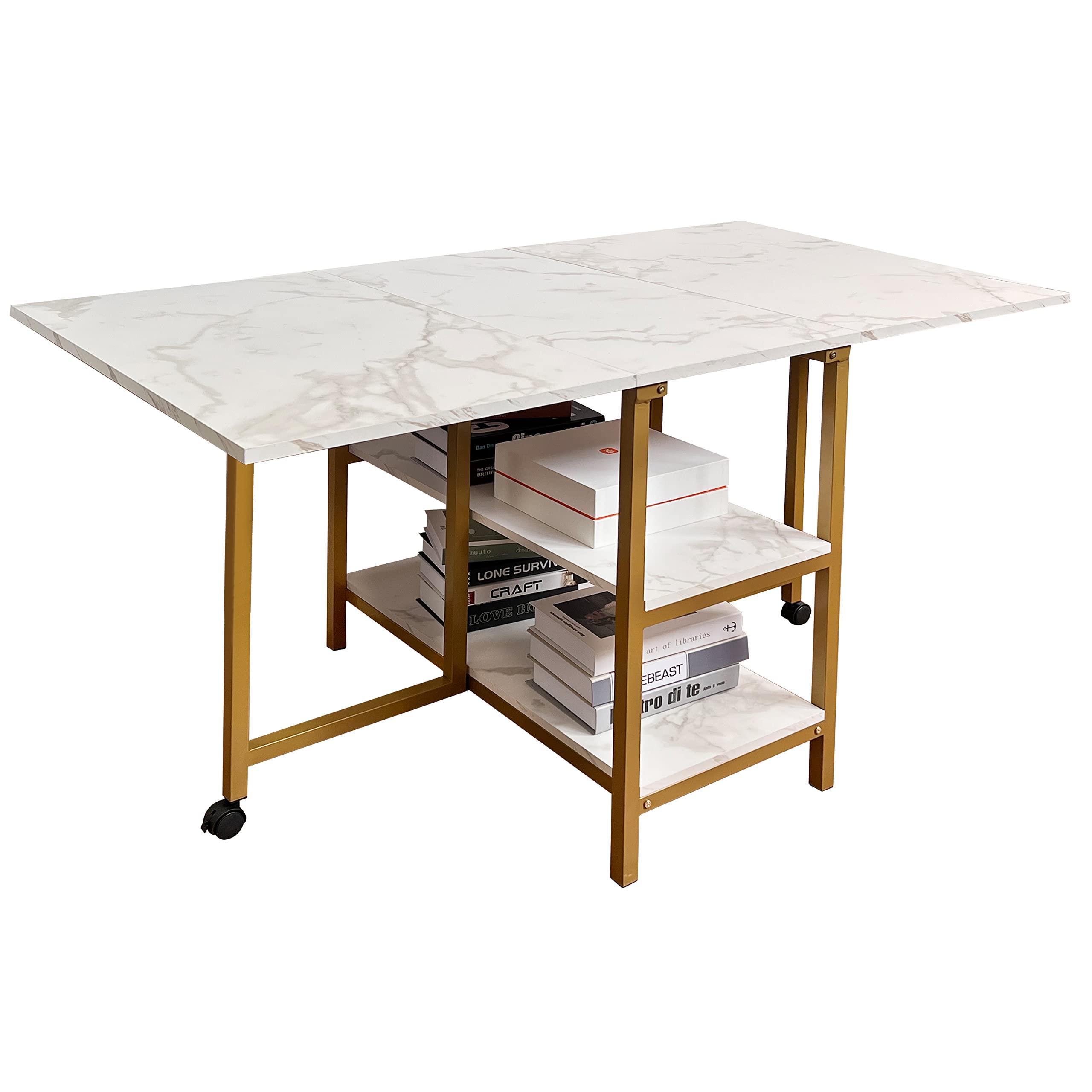Buy ATVALY Folding Dining Table with 2 Storage Open Shelf,Drop Leaf