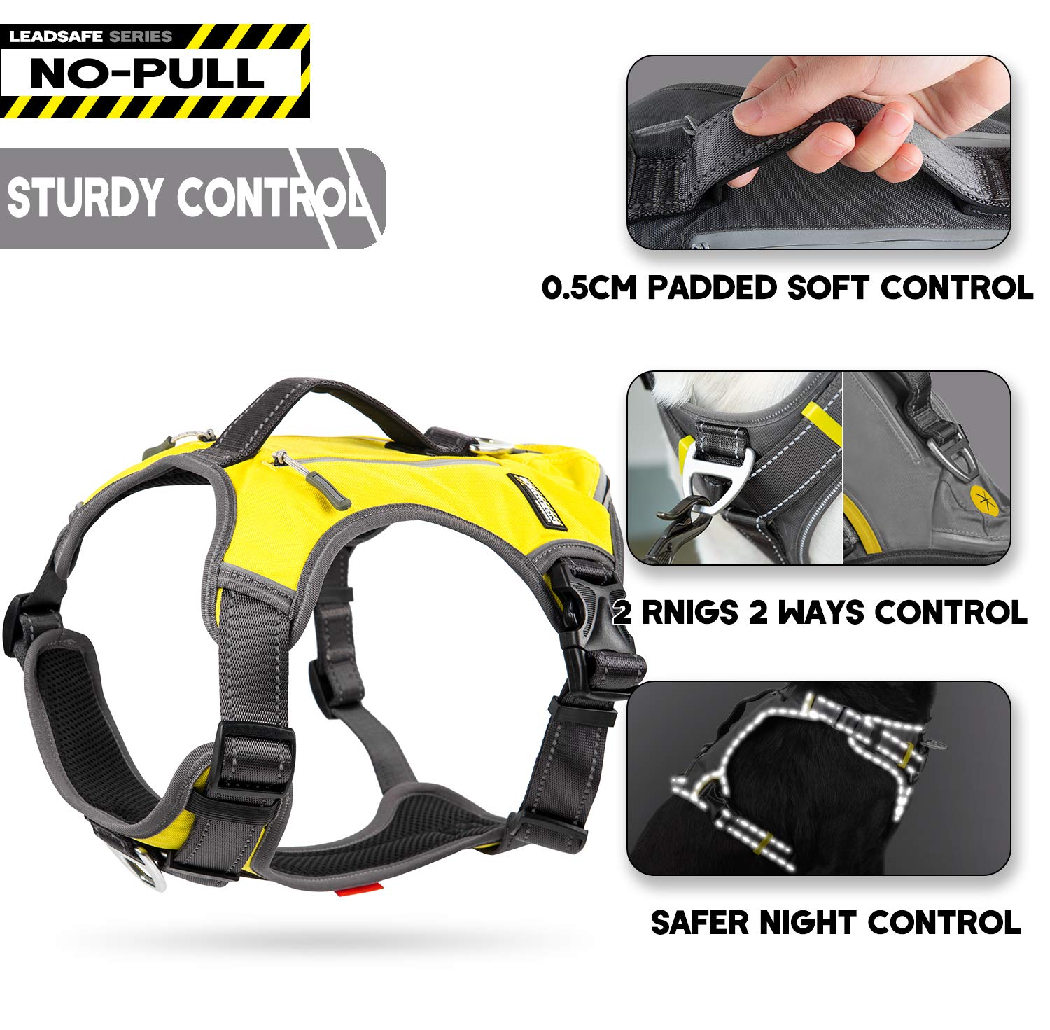 Fida Pettorina per cani anti-tiro, con borsa laterale, resistente, per viaggi, campeggio, escursionismo (giallo, S)
