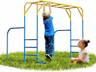 Monkey Bars for Kids, Outdoor Monkey Bar Set with Climbing Frame, Heavy-Duty Metal Playground Climbing Playset for Backyard, Kids Jungle Gym for Aged 3+