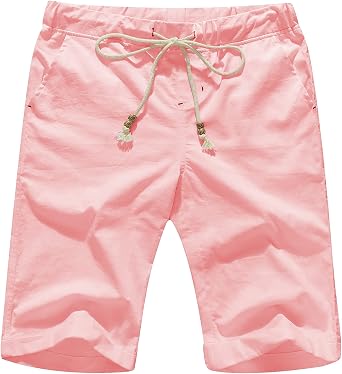 Janmid Mens Linen Shorts Casual Drawstring Summer Beach Shorts for Men