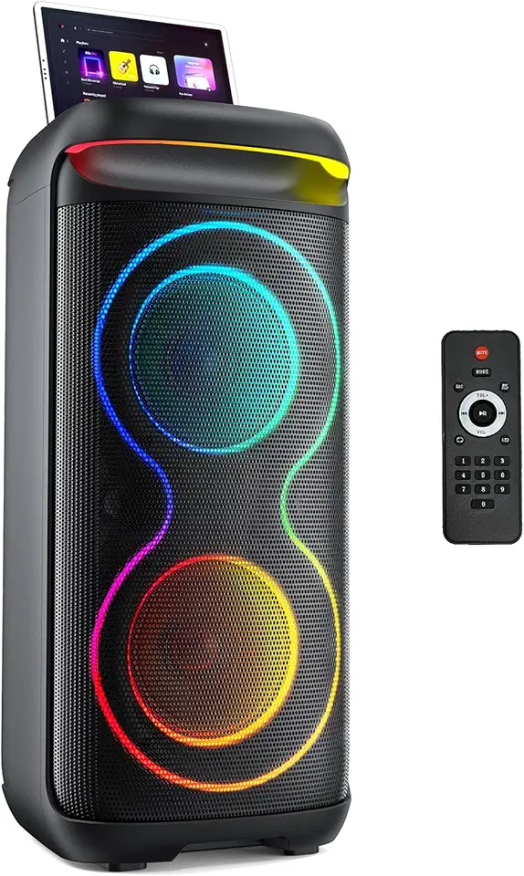 JYX Caixa de Som Grande para Adultos, Partybox com Luz de Disco LED, Suporte para Entrada BT/USB/AUX/Cartão TF/TWS, Remoto, Perfeita para Uso ao Ar Livre, Casa e Subwoofers de Palco, 6500mAh, 90V-240V