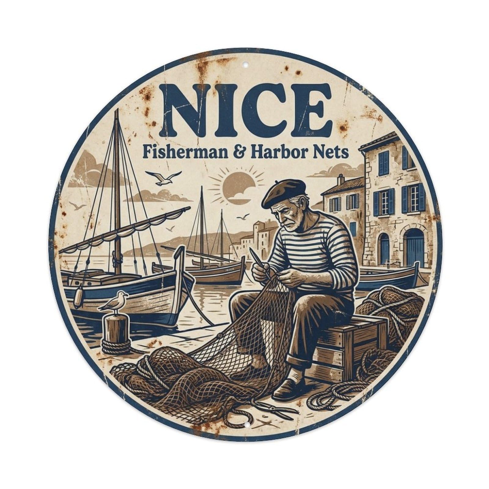 Olhnbad Style Fisherman Harbor Nets Nice Cuisine Culture Travel Metal Tin Sign