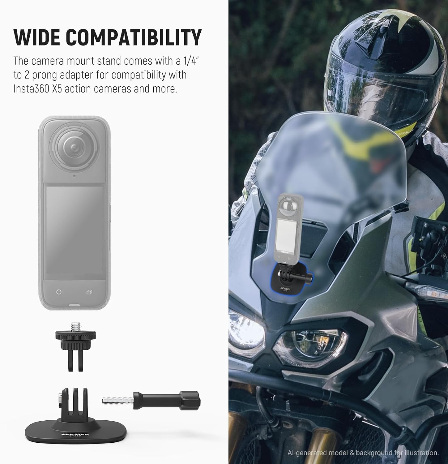 NEEWER Adhesive Mount 2 Pack Compatible with Insta 360 GoPro DJI AKASO Action Camera, 180° Flexible Car Helmet Holder Base Adapter for POV Video Recording Live Streaming, for 1/4" Accessories, CA159