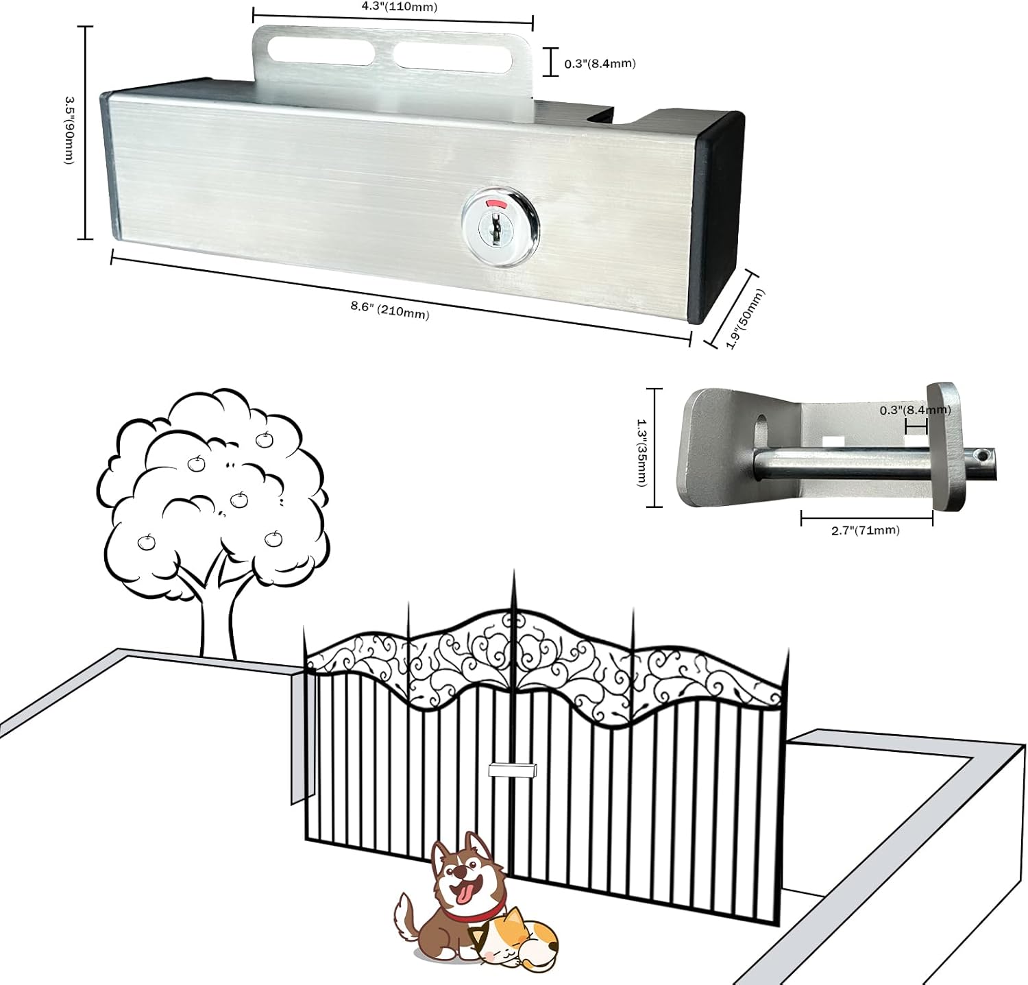 Stainless Steel Automatic Electric Gate Lock for DC24V Swing Gate Opener Gate Operator System Device Safe Security Gate Lock