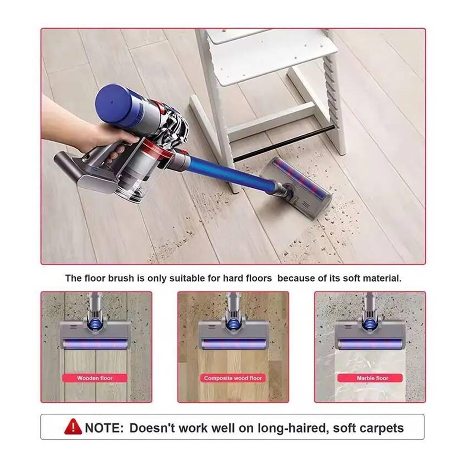 Genérico Herramienta de Cabezal Cepillo Suelo, Compatible con V6 DC58 DC59 DC61 DC62, Accesorios Rodillo barredor Suave